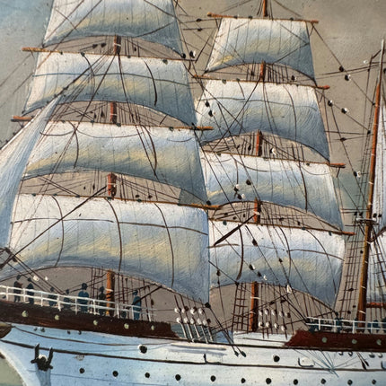 Rustic Seascape Oil Painting "Framed Ship" Vintage Small Artwork Holland Art Shop