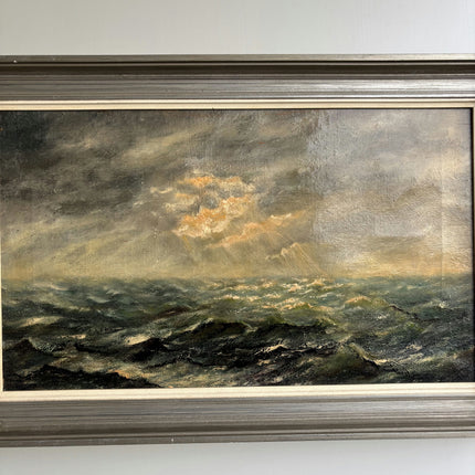 Authentic Seascape Oil Painting "Stormy Sea" Vintage Artwork Holland Art Shop