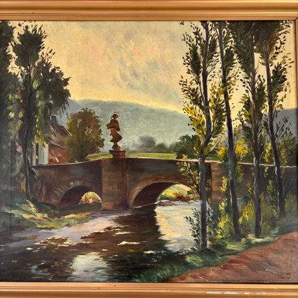 Wonderful Oil Painting Landscape "Bridge Sculpture" Traditional Large Art