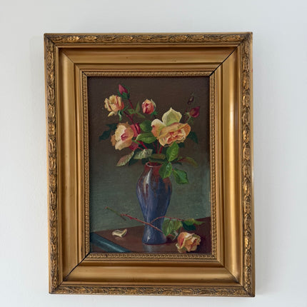 Expressive Floral Still Life Oil Painting "Blue Vase" Original Artwork