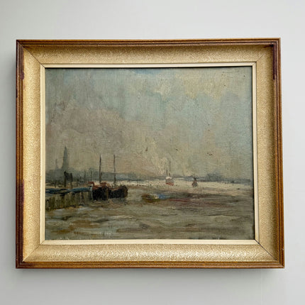Traditional Harbor Scene Oil Painting "Framed Canvas" Detailed Art Holland Art Shop