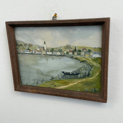 Timeless Landscape Oil Painting "River Boat" Traditional Small Art Holland Art Shop