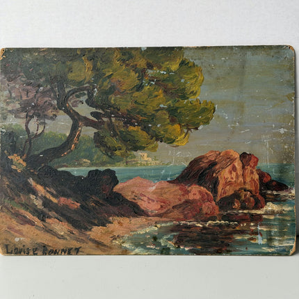 Rustic Landscape Oil Painting "Coastal Rocks" Detailed Small Artwork Holland Art Shop