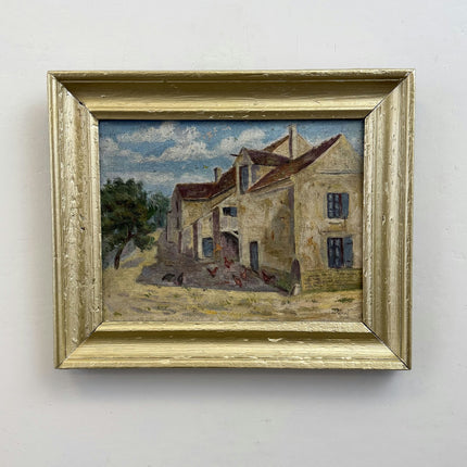 Antique Farm Oil Painting "Village House" Handcrafted Small Artwork Holland Art Shop