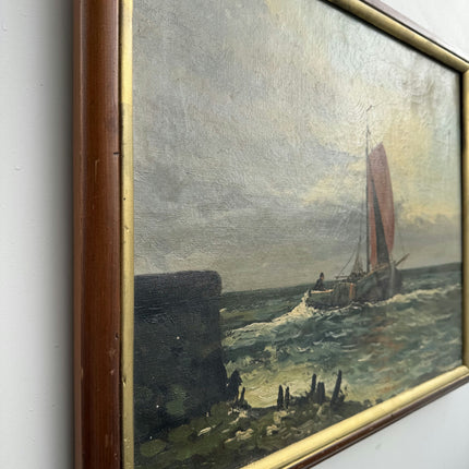 Rustic Seascape Oil Painting "Red Sailboat" Traditional Art Holland Art Shop
