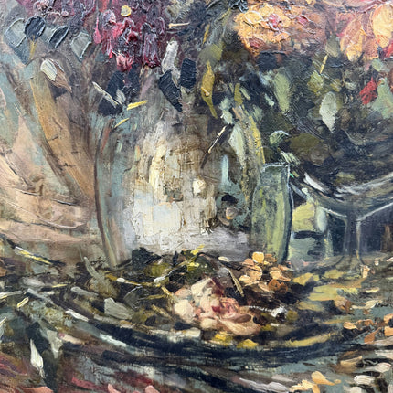 1918 Antique Still Life Oil Painting "Flower Bouquet" Large Artwork Holland Art Shop