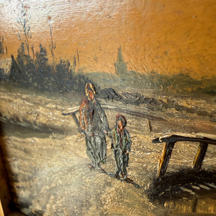 19th Century Oil Painting Winter Landscape "Walking Figures" Small Art Holland Art Shop