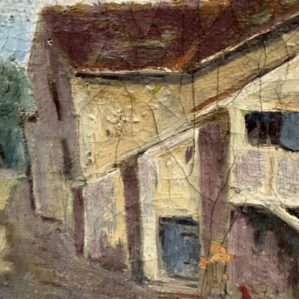 Antique Farm Oil Painting "Village House" Handcrafted Small Artwork Holland Art Shop