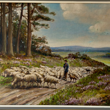 Remarkable Oil Painting Landscape "Shepherd With Sheep" Wonderful Medium Art Holland Art Shop