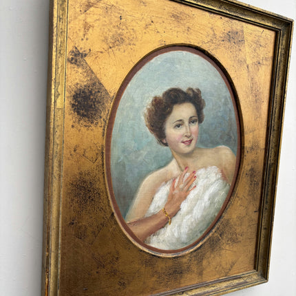 Handcrafted Portrait Oil Painting "Smiling Woman" Vintage Small Artwork Holland Art Shop