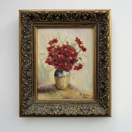 Handcrafted Floral Still Life Oil Painting "Red Vase" Expressive Small Art Holland Art Shop
