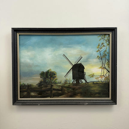Vintage Landscape Oil Painting "Old Windmill" Refined Large Artwork Holland Art Shop