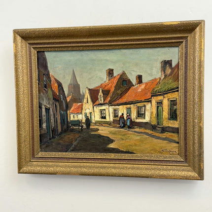 Refined Cityscape Oil Painting "Tiled Roofs" Handcrafted Artwork Holland Art Shop