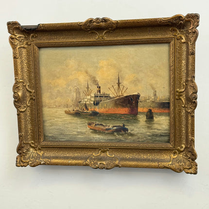 Refined Harbor Scene Oil Painting "Cargo Ship" Classic Artwork Holland Art Shop