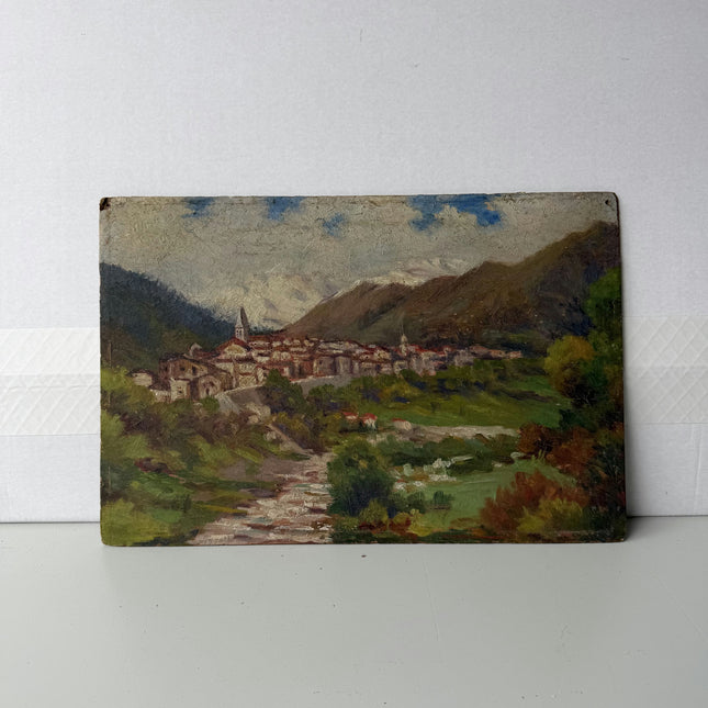 Detailed Landscape Oil Painting "Mountain Village" Handcrafted Small Artwork Holland Art Shop