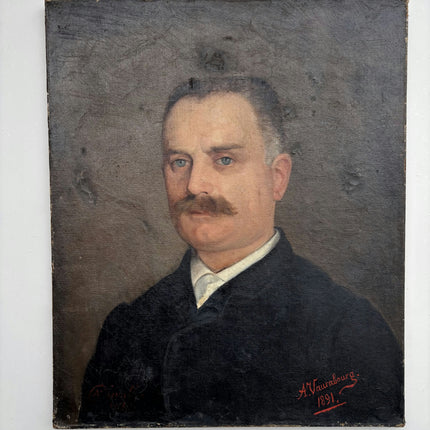 1891 Antique Portrait Oil Painting "Mustached Man" Artwork Holland Art Shop