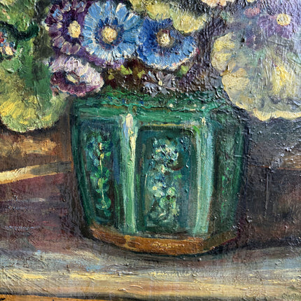 Refined Floral Still Life Oil Painting "Green Vase" Rustic Art Holland Art Shop