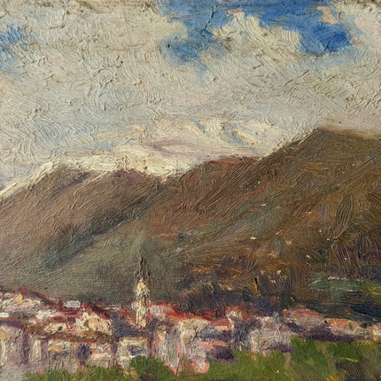 Detailed Landscape Oil Painting "Mountain Village" Handcrafted Small Artwork Holland Art Shop