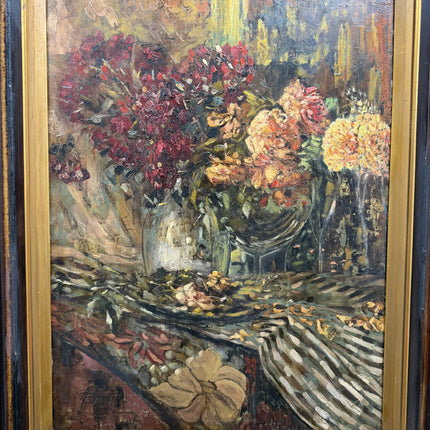 1918 Antique Still Life Oil Painting "Flower Bouquet" Large Artwork Holland Art Shop