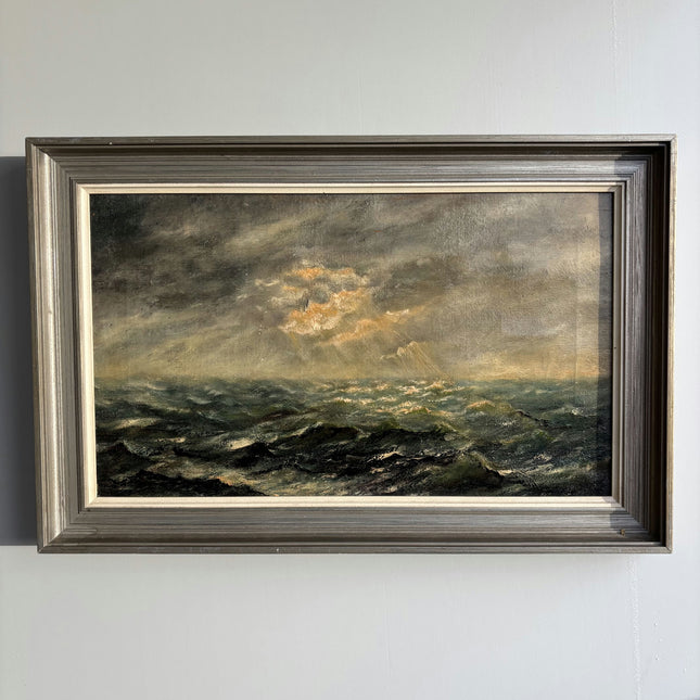 Authentic Seascape Oil Painting "Stormy Sea" Vintage Artwork Holland Art Shop