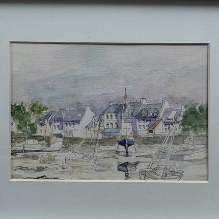 Expressive Harbor Scene Water Colour "Framed Painting" Detailed Small Artwork Holland Art Shop