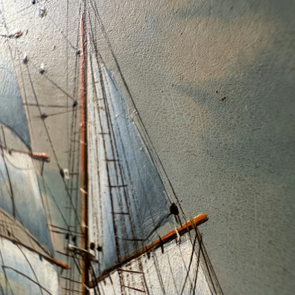 Rustic Seascape Oil Painting "Framed Ship" Vintage Small Artwork Holland Art Shop