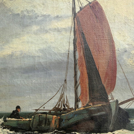 Rustic Seascape Oil Painting "Red Sailboat" Traditional Art Holland Art Shop