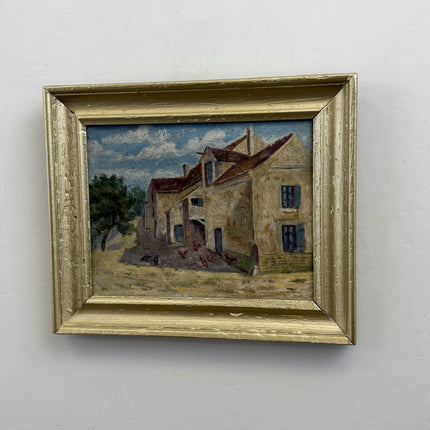 Antique Farm Oil Painting "Village House" Handcrafted Small Artwork Holland Art Shop