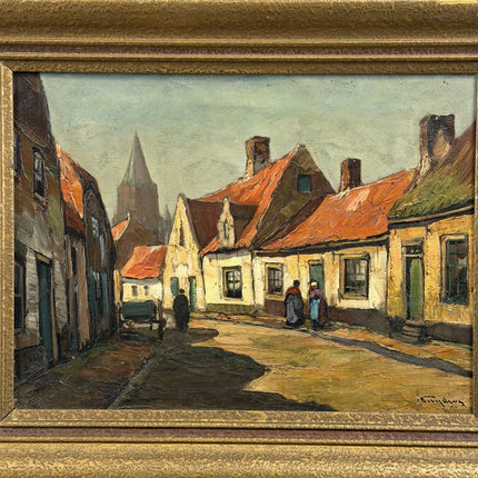 Refined Cityscape Oil Painting "Tiled Roofs" Handcrafted Artwork Holland Art Shop