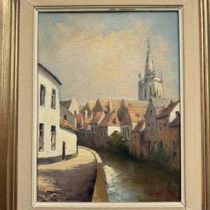 Traditional Cityscape Oil Painting "Town Canal" Original Artwork Holland Art Shop