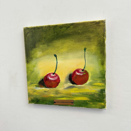 Rustic Still Life Oil Painting "Red Cherries" Original Small Art Holland Art Shop