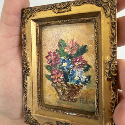 Original Floral Still Life Oil Painting "Miniature Frame" Rustic Small Artwork Holland Art Shop