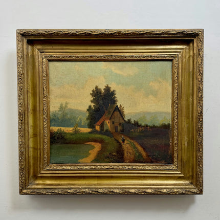 19th Century Antique Landscape Oil Painting "Thatched Cottage" Artwork Holland Art Shop