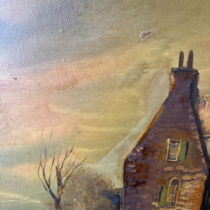 A Landscape Oil Painting "Skating Figure" Intriguing Large Art - HollandArtShop