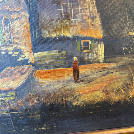 A Landscape Oil Painting "Skating Figure" Intriguing Large Art - HollandArtShop