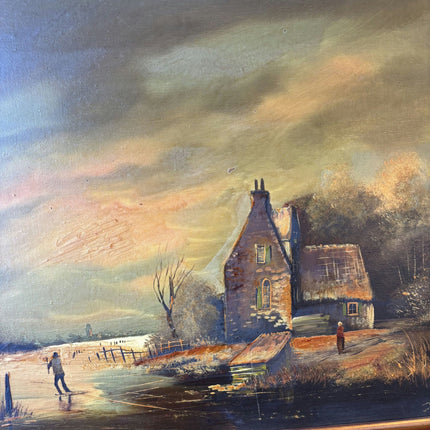 A Landscape Oil Painting "Skating Figure" Intriguing Large Art - HollandArtShop