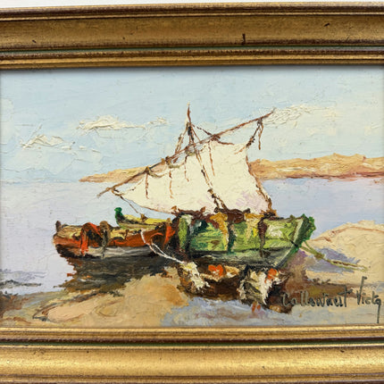 Rustic Seascape Oil Painting "Small Boat" Handcrafted Small Art Holland Art Shop