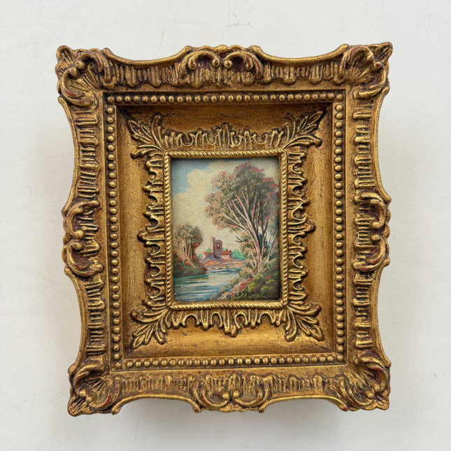 Authentic Landscape Oil Painting "Gilded Frame" Rustic Small Artwork Holland Art Shop