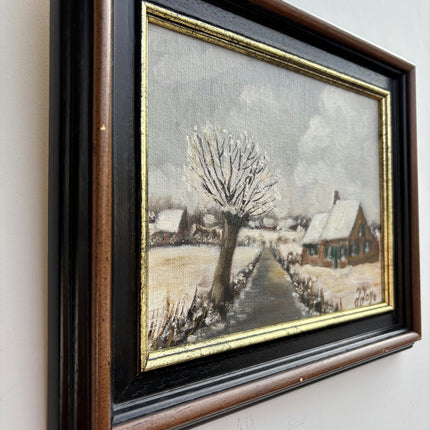 Traditional Winter Landscape Oil Painting "Snowy Tree" Rustic Small Art Holland Art Shop
