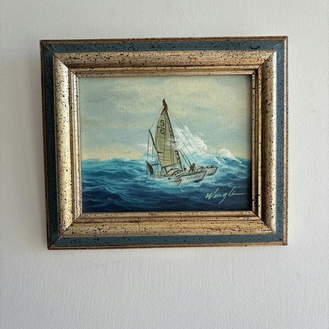 Detailed Seascape Oil Painting "Sailing Boat" Original Small Art Holland Art Shop
