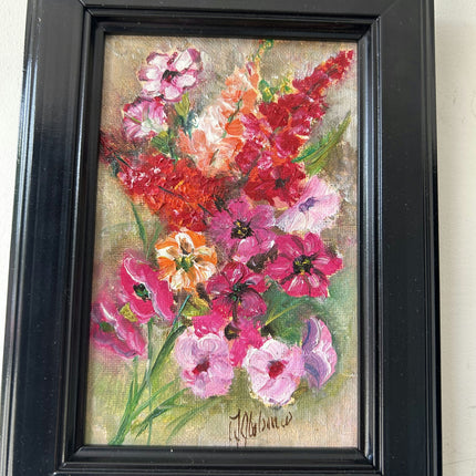 Elegant Floral Still Life Oil Painting "Pink Flowers" Vintage Small Art Holland Art Shop