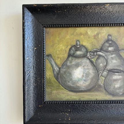 Original Still Life Oil Painting "Silver Teapots" Detailed Art Holland Art Shop