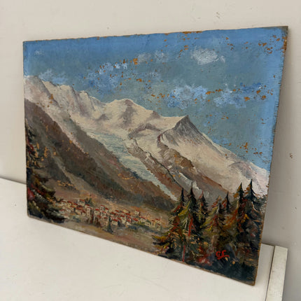 Vintage Winter Landscape Oil Painting "Snowy Mountain" Traditional Small Artwork Holland Art Shop