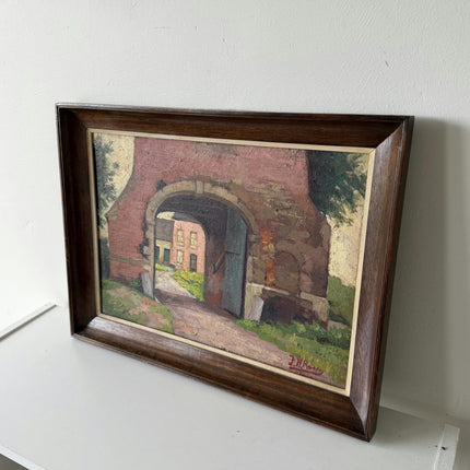 Vintage Cityscape Oil Painting "Stone Archway" Rustic Art Holland Art Shop
