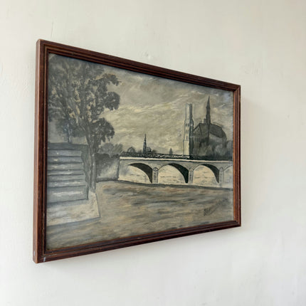 Refined Cityscape Drawing "Stone Bridge" Timeless Small Artwork Holland Art Shop