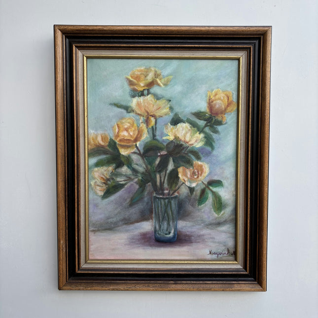 Vintage Floral Still Life Oil Painting "Yellow Roses" Rustic Artwork Holland Art Shop