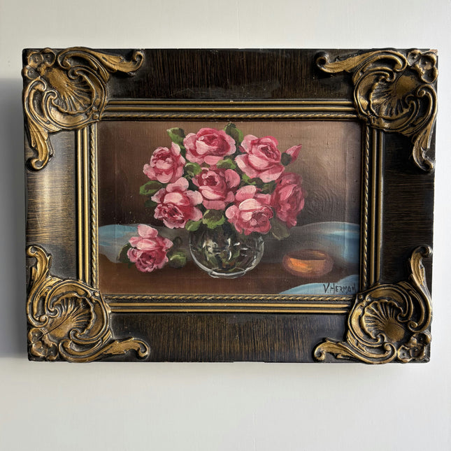 Handcrafted Floral Still Life Oil Painting "Pink Roses" Refined Artwork Holland Art Shop