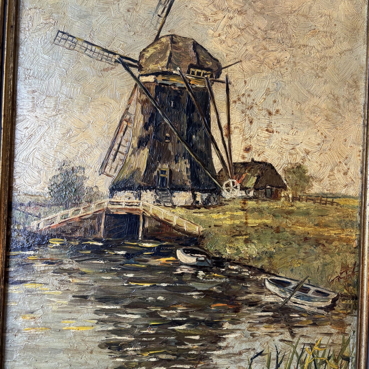 Authentic Oil Painting "Windmill Structure" Expressive Medium Artwork