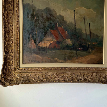 Handcrafted Oil Painting Landscape "Red Roofs Scene" Authentic Belgique Art Holland Art Shop