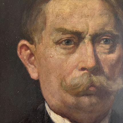 1916 Antique Portrait Oil Painting "Moustached Man" Large Art Holland Art Shop